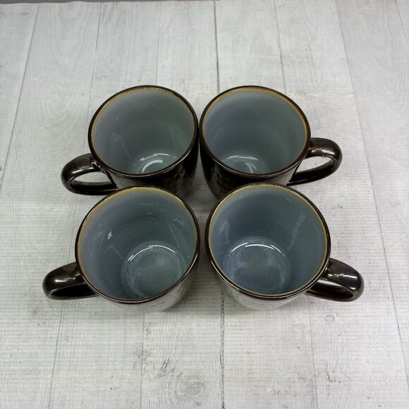 Food Network ANGELICA Blue Bronze Metallic Outside 16oz Stoneware Cup Mugs Set 4 - Picture 7 of 16